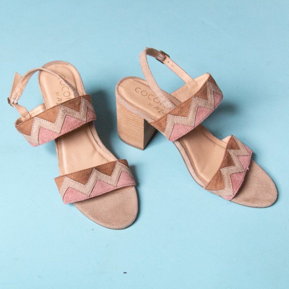 Coconuts by Matisse Merci Zigzag Vegan Leather Open Toe Block Heels Size 9